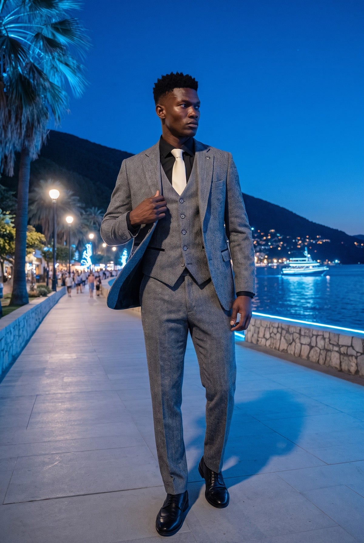 Look #975 styled with IM41 - Hall kolmeosaline kalasabamustriga tviidülikond meestele