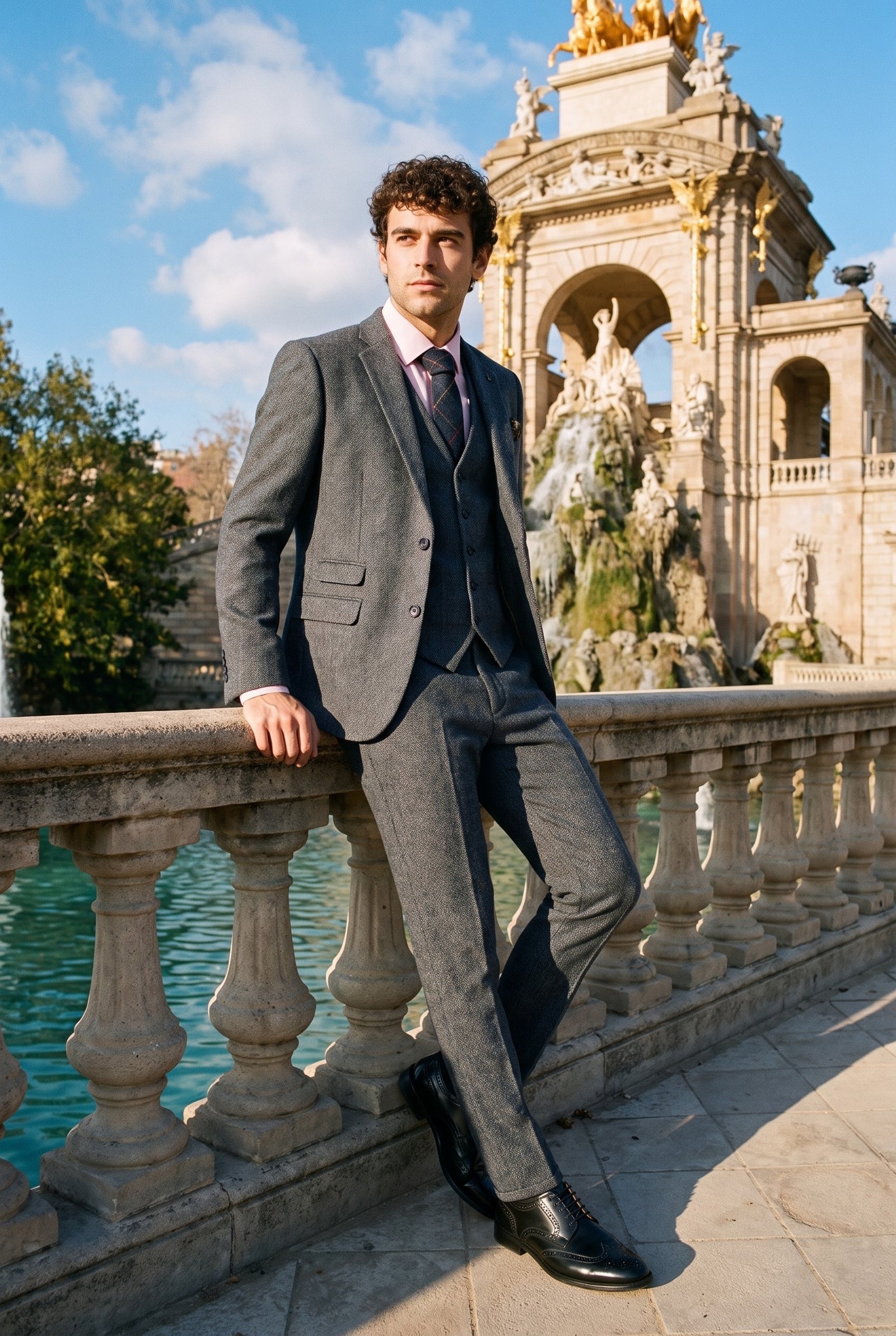 Look #955 styled with Thomas - meeste tumesinine kolmeosaline villasegu tviidülikond