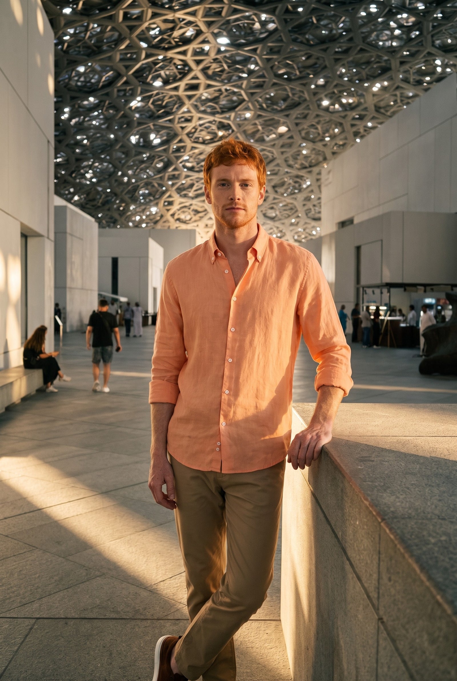Look #1024 styled with Meeste khaki värvi linasegu chino-püksid Tencel puuvillast õhukesest suvematerjalist