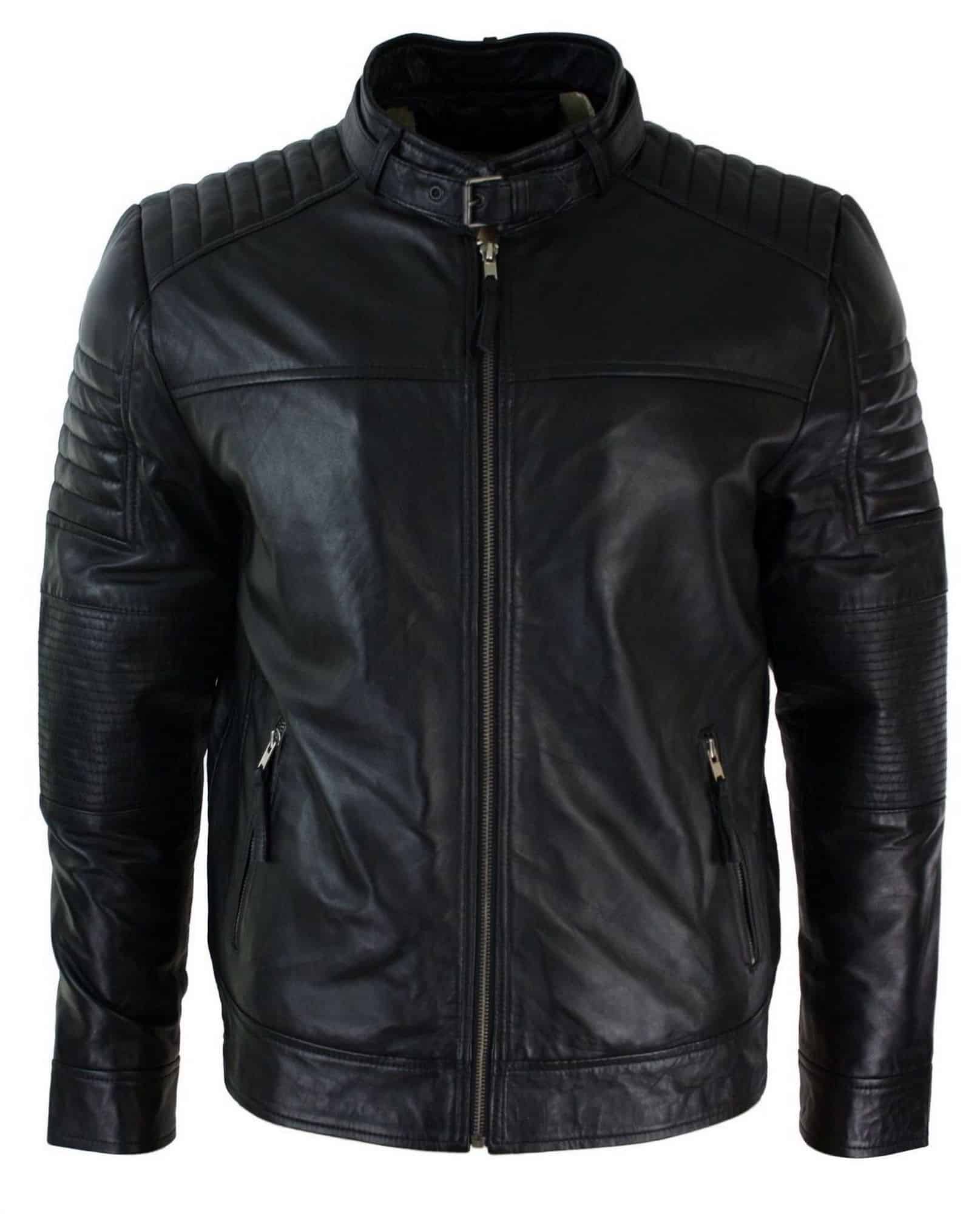 Ehtne pärisnahast must bikerjakk meestele retro-vintage rätsepatööna valminud UK