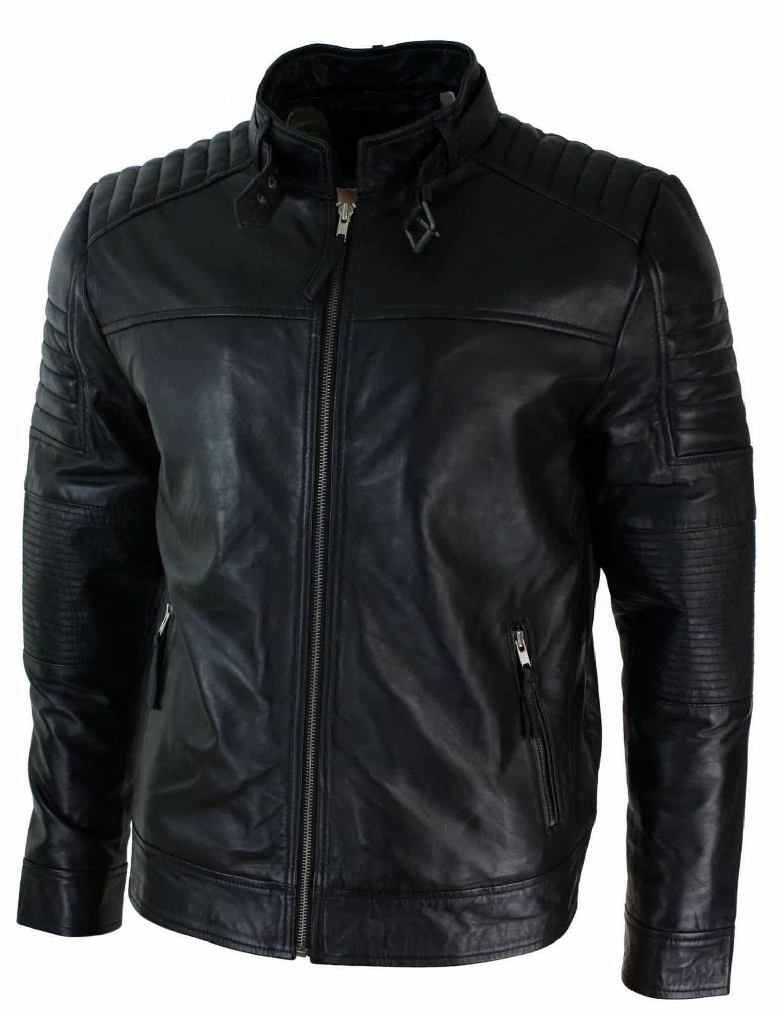 Ehtne pärisnahast must bikerjakk meestele retro-vintage rätsepatööna valminud UK