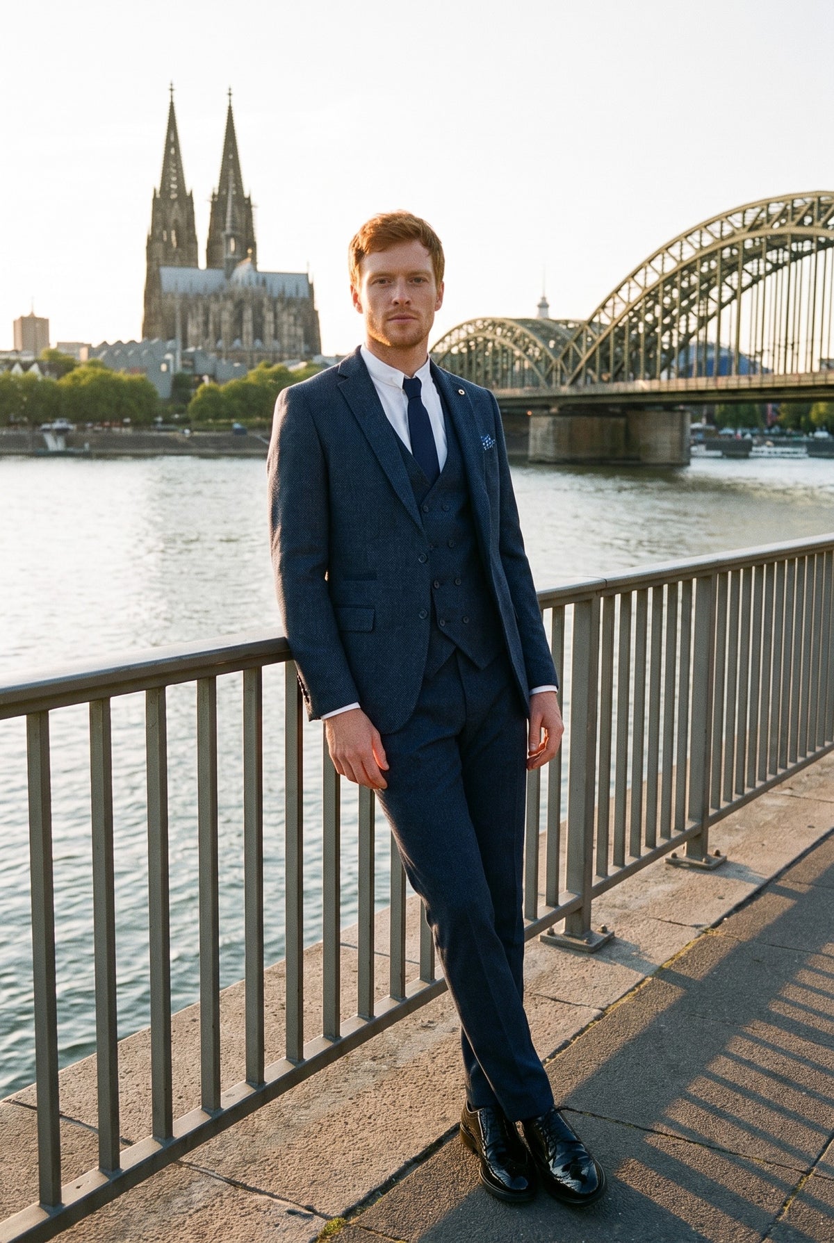 Look #382 styled with Meeste kolmeosaline tumesinine ülikond kaherealise vestiga