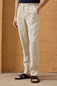 Meeste beežid 100% linased volditud pingutusnööriga püksid sirge lõikega