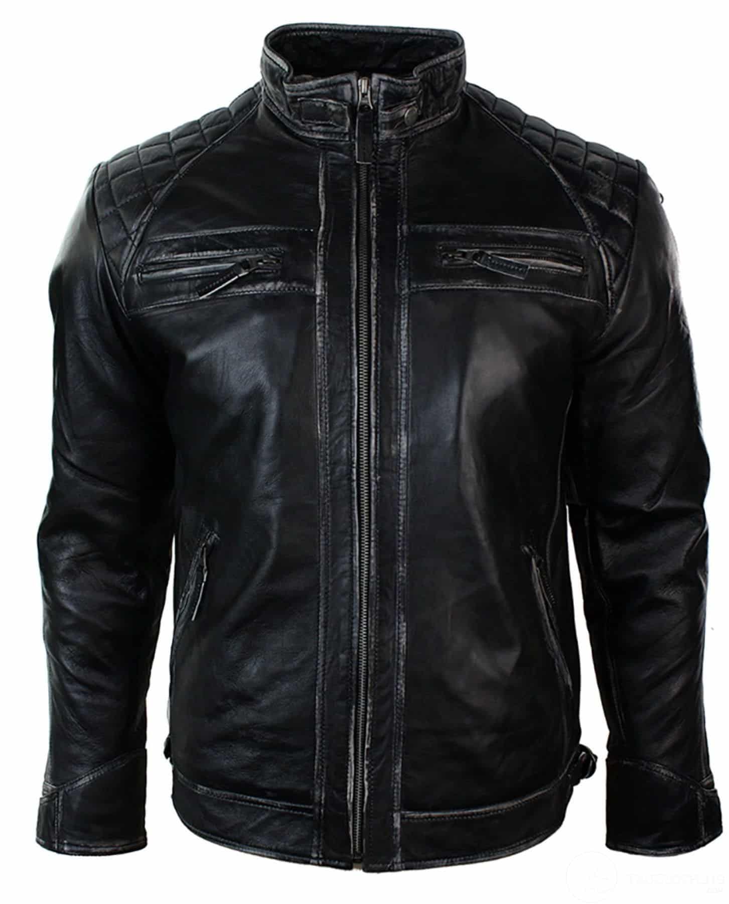 Ehtne nahast retro stiilis lukuga meeste bikerjakk pehme must vintage-ilmega