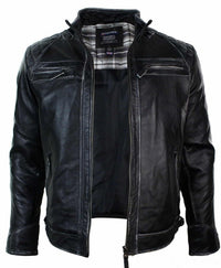 Ehtne nahast retro stiilis lukuga meeste bikerjakk pehme must vintage-ilmega