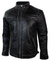 Ehtne nahast retro stiilis lukuga meeste bikerjakk pehme must vintage-ilmega