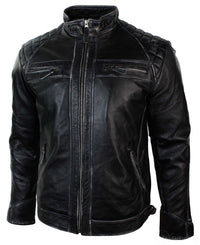 Ehtne nahast retro stiilis lukuga meeste bikerjakk pehme must vintage-ilmega