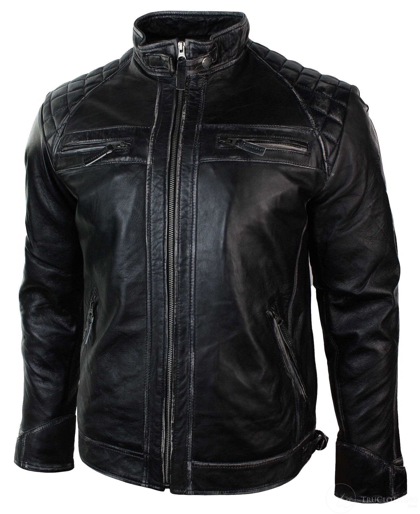 Ehtne nahast retro stiilis lukuga meeste bikerjakk pehme must vintage-ilmega