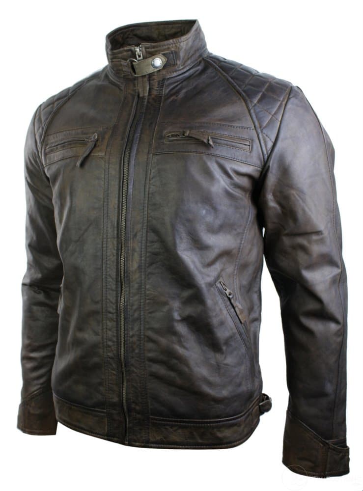 Ehtne nahast retro stiilis lukuga meeste bikerjakk pehme pruun vintage-ilmega