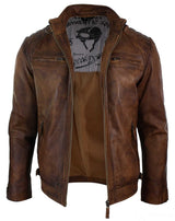 Ehtne nahast retro stiilis lukuga meeste bikerjakk pehmest puidust vintage-ilmega