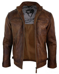 Ehtne nahast retro stiilis lukuga meeste bikerjakk pehmest puidust vintage-ilmega