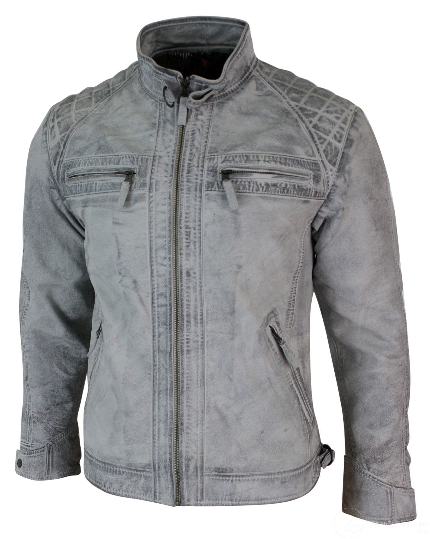 Ehtne nahast retro stiilis lukuga bikerjakk meestele, pehme valge, vintage-ilmega