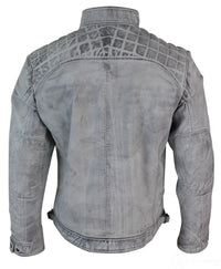Ehtne nahast retro stiilis lukuga bikerjakk meestele, pehme valge, vintage-ilmega