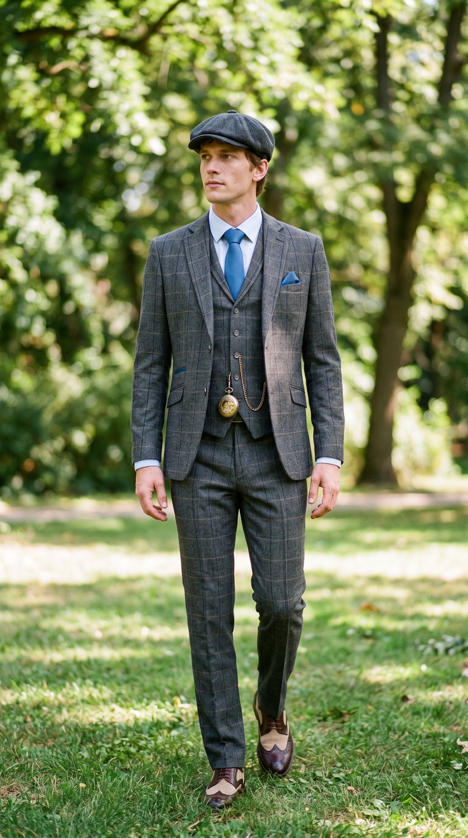 Look #132 styled with Cavani Albert - meeste kalasabamustriga tviidruuduline kolmeosaline ülikond - tumesinine
