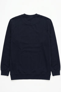 Meeste tumesinine puuvillasegu ümara kaelusega dressipluus pikkade varrukatega veniv pullover