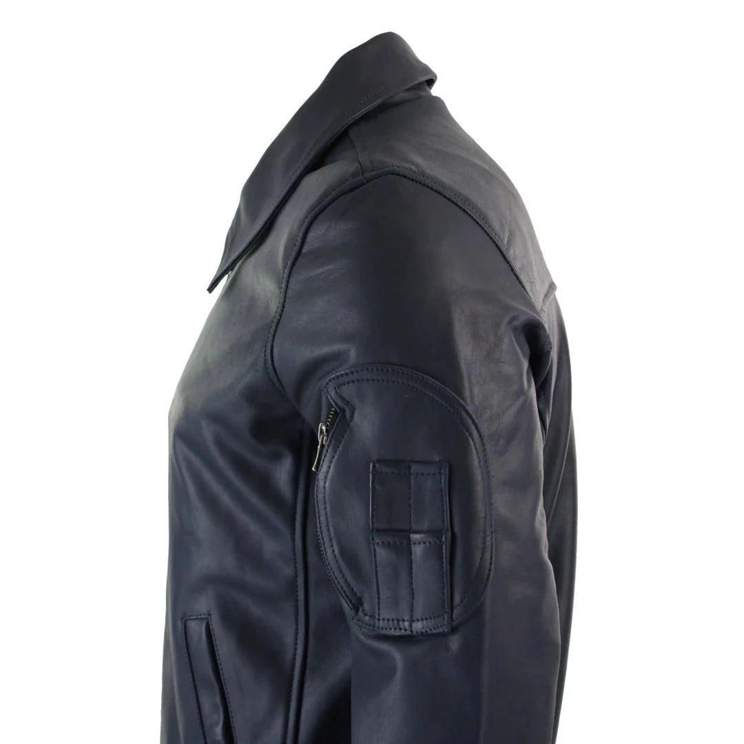 Meeste nahkne Harrington tumesinine bomber klassikaline piloodijakk