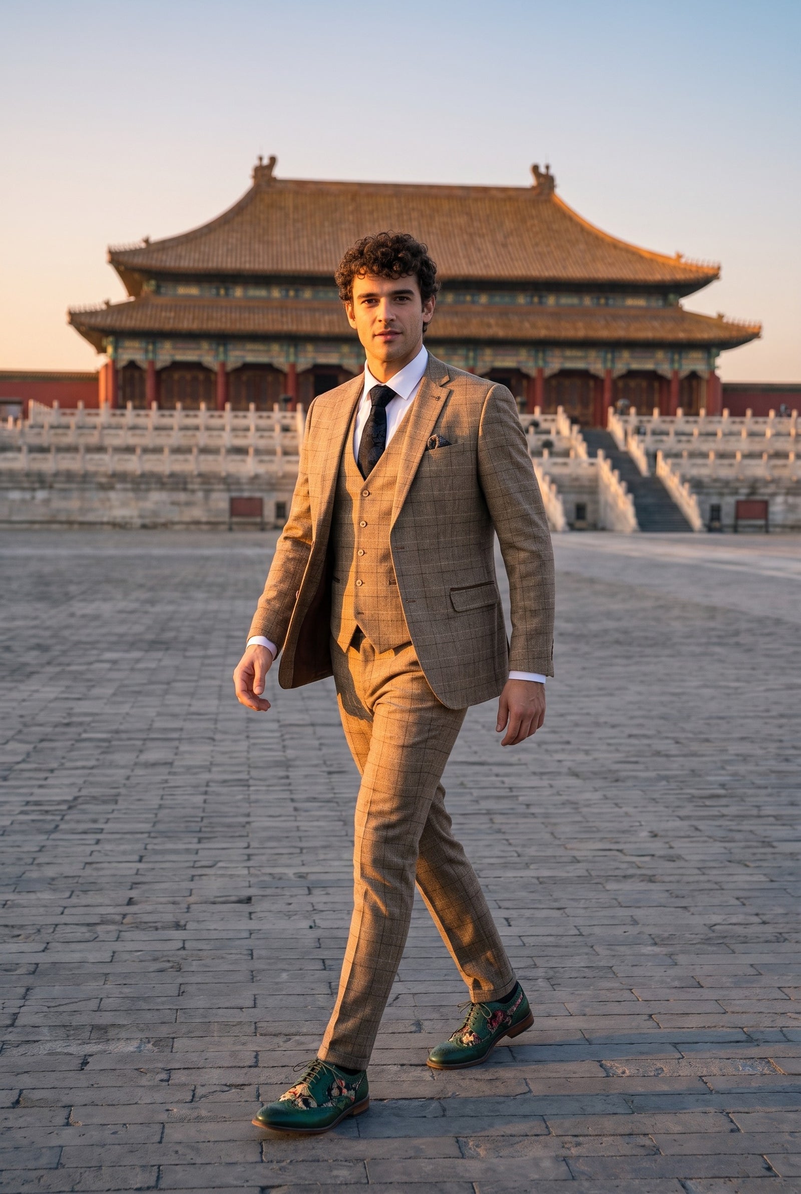 Look #278 styled with Liam - meeste kolmeosaline pruun ruuduline ülikond