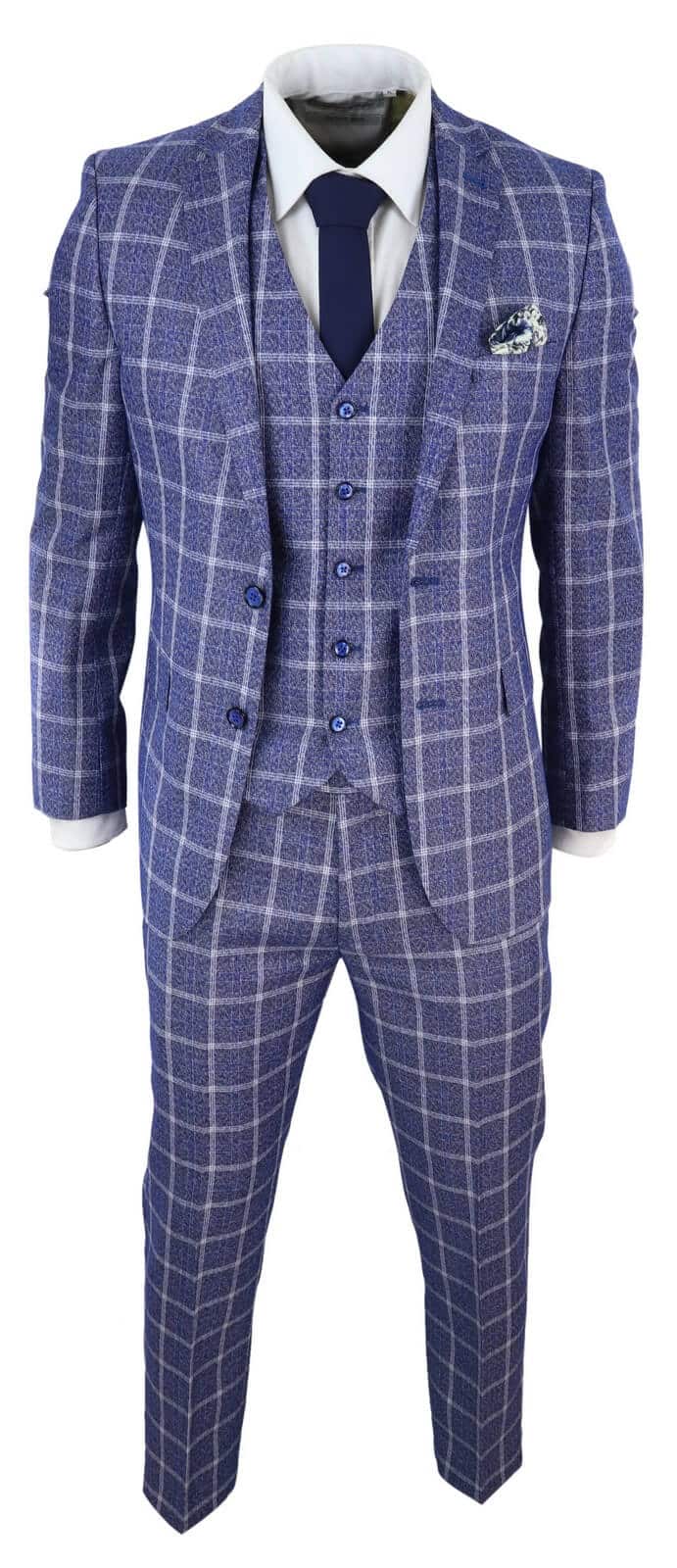 Meeste kolmeosaline kitsas ülikond kalasabamustriga tviidruuduline vintage klassikaline 1920ndate sinine