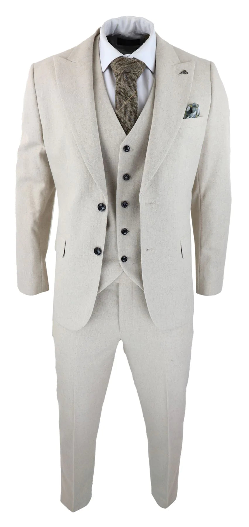 Meeste villane kolmeosaline kreemikasbeež ülikond, kitsas lõige, klassikaline pulmapidu, vintage 1920ndad