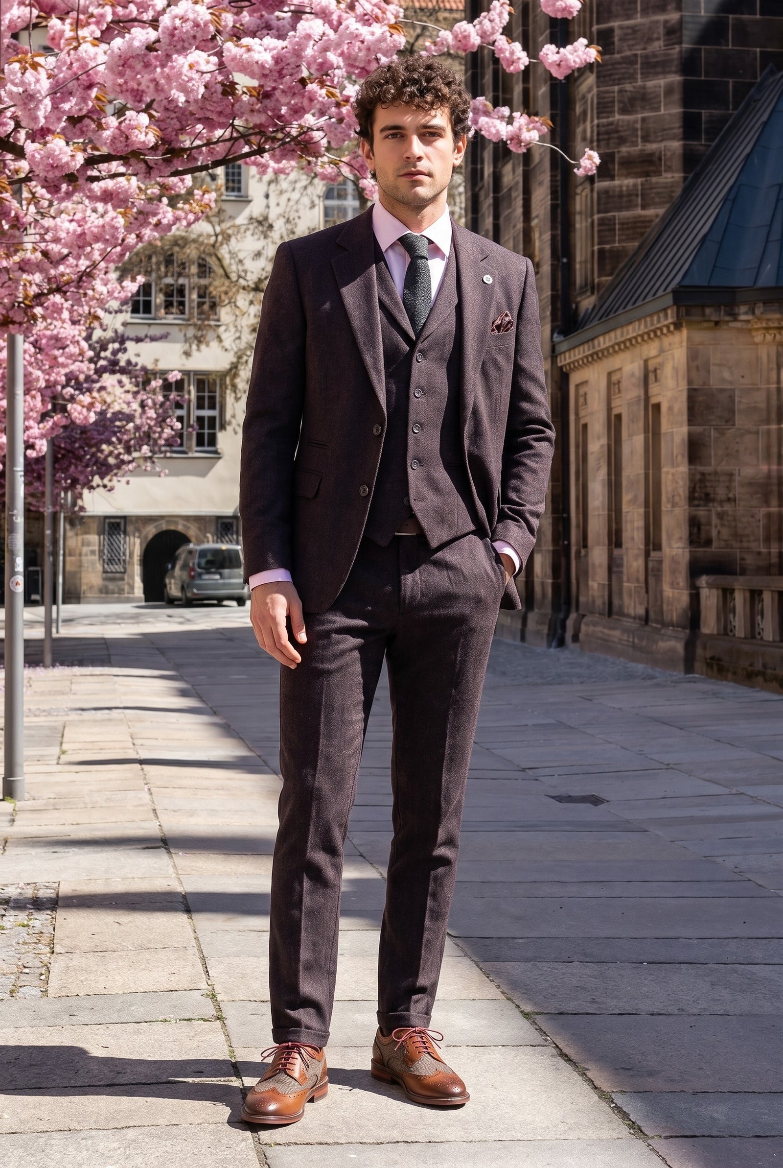 Look #992 styled with Meeste ploomikujulise kalasabamustriga tviidülikond kolmeosalises kostüümis