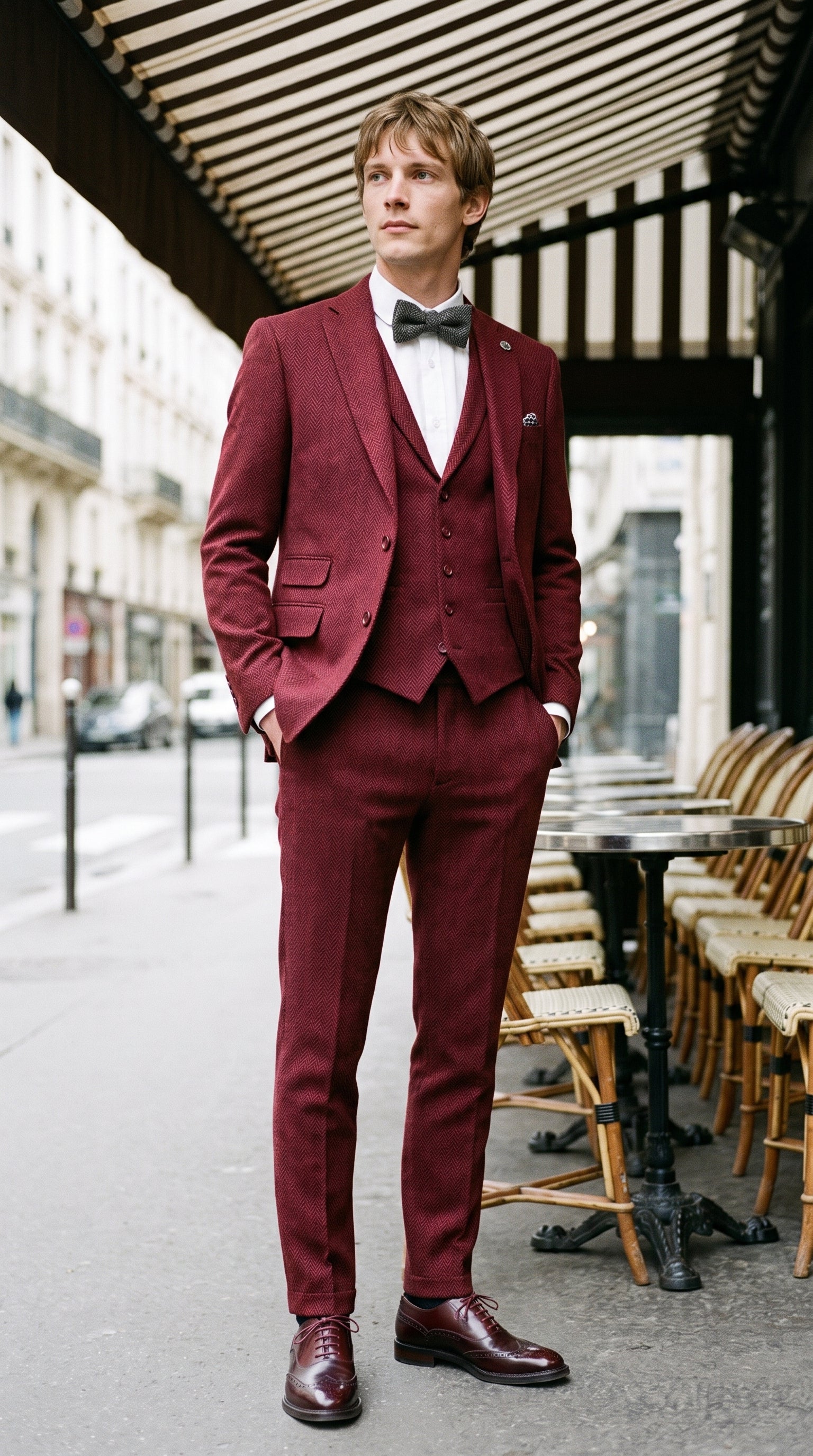 Look #144 styled with Meeste kalasabamustriga veinipunane kolmeosaline tviidülikond - STZ11