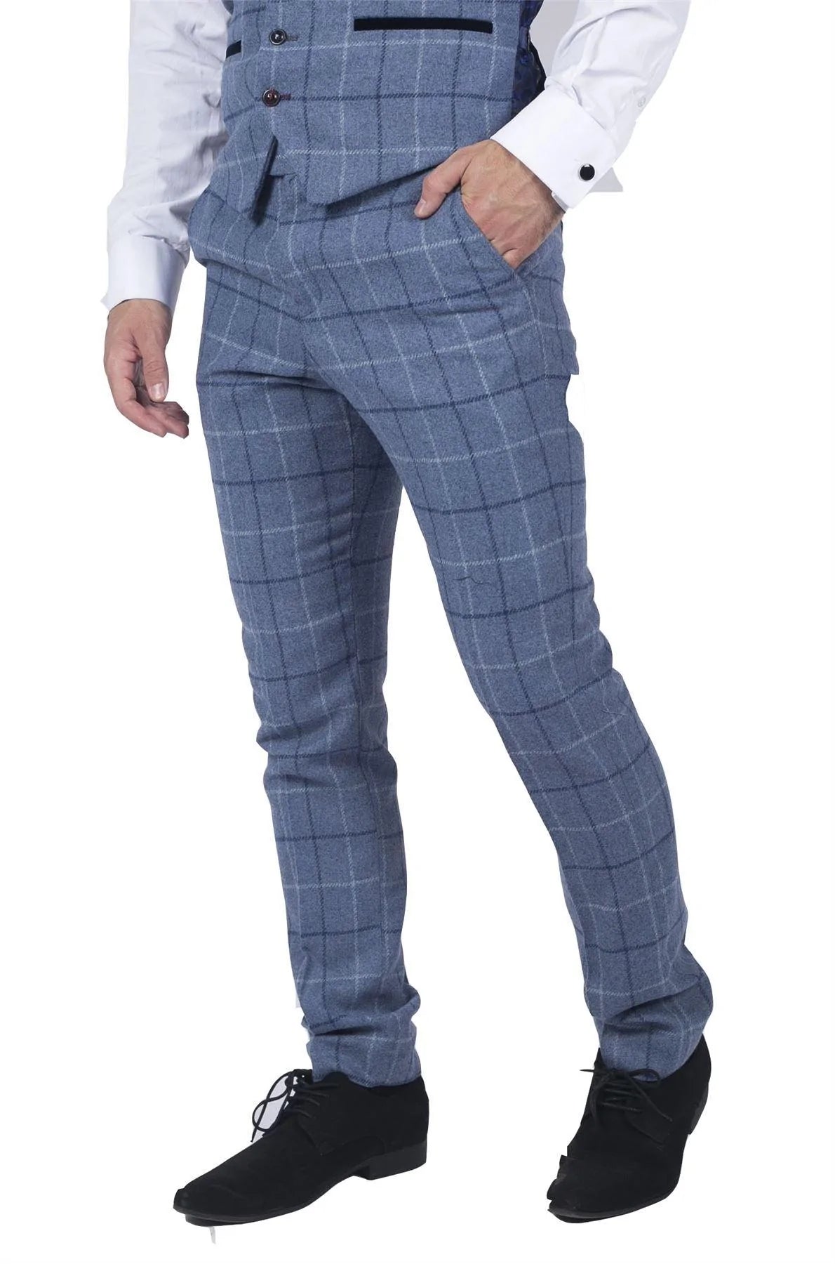 Meeste Marc Darcy helesinised tumesinised ruudulised elegantsed vabaaja tviidpüksid, kitsas lõige, Clinton