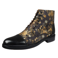 Adam - meeste lillelise mustriga nahast Oxfordi poolsaapad musta värvi