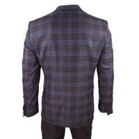 Meeste kolmeosaline ülikond lilla-sinine ruuduline kontrastse vestiga püksid pulmadeks