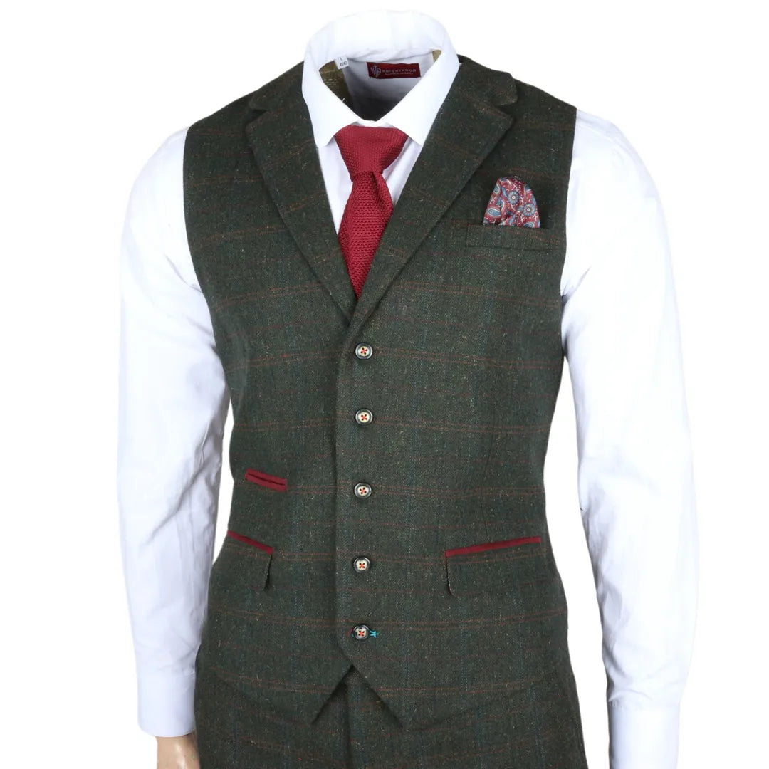 Joshua meeste kolmeosaline roheline tviidülikond Slim Fit