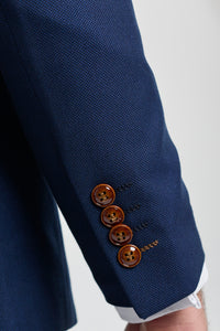 Meeste tumesinine kolmeosaline ülikond pruunide ääristega klassikaline linnusilm vintage pulmapeigmehed