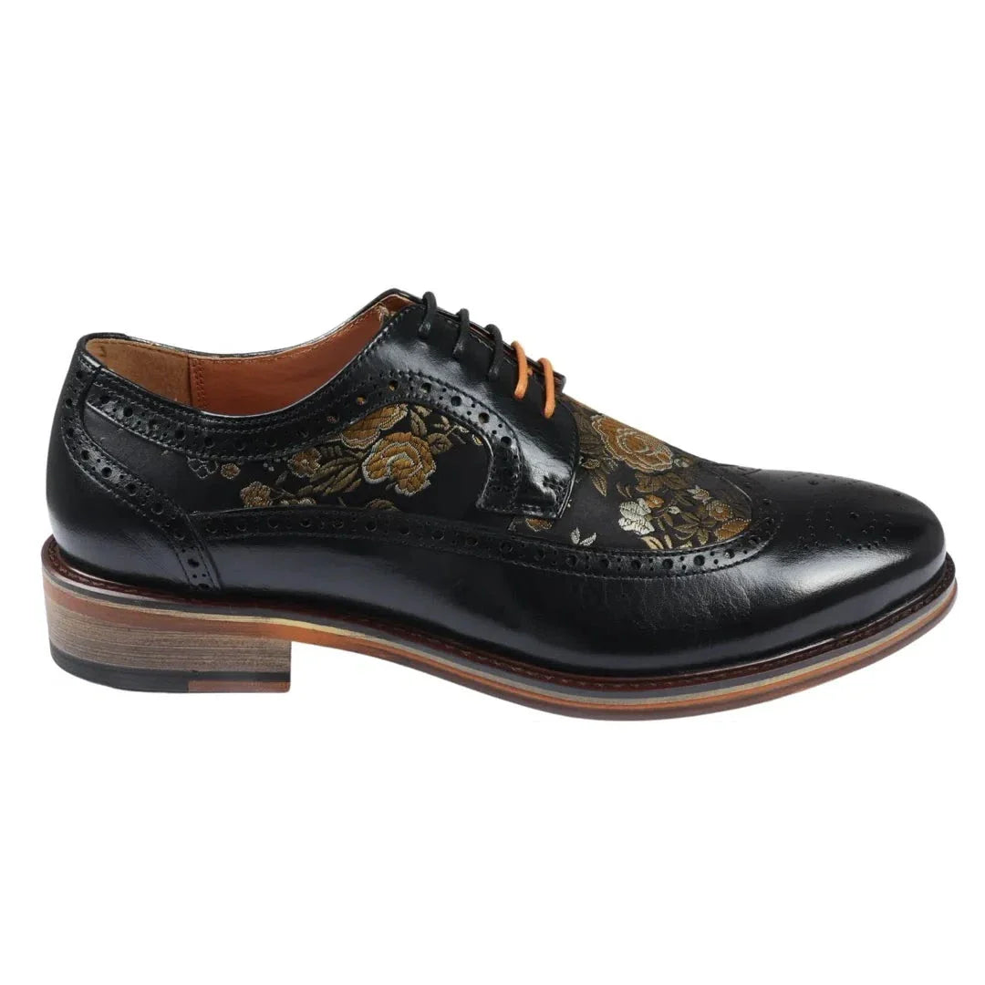Ross - meeste lillelise mustriga mustad brogue-mustriga nahast kingad