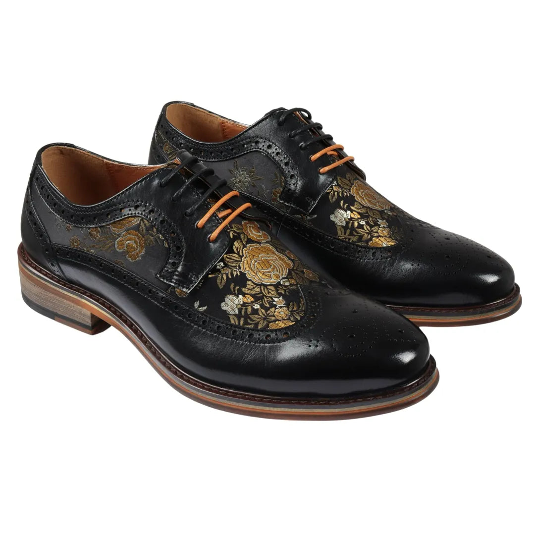 Ross - meeste lillelise mustriga mustad brogue-mustriga nahast kingad
