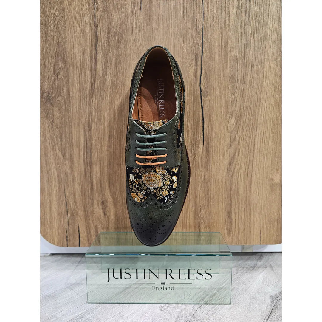 Ross - meeste lillelise mustriga rohelised brogue-mustriga nahkkingad