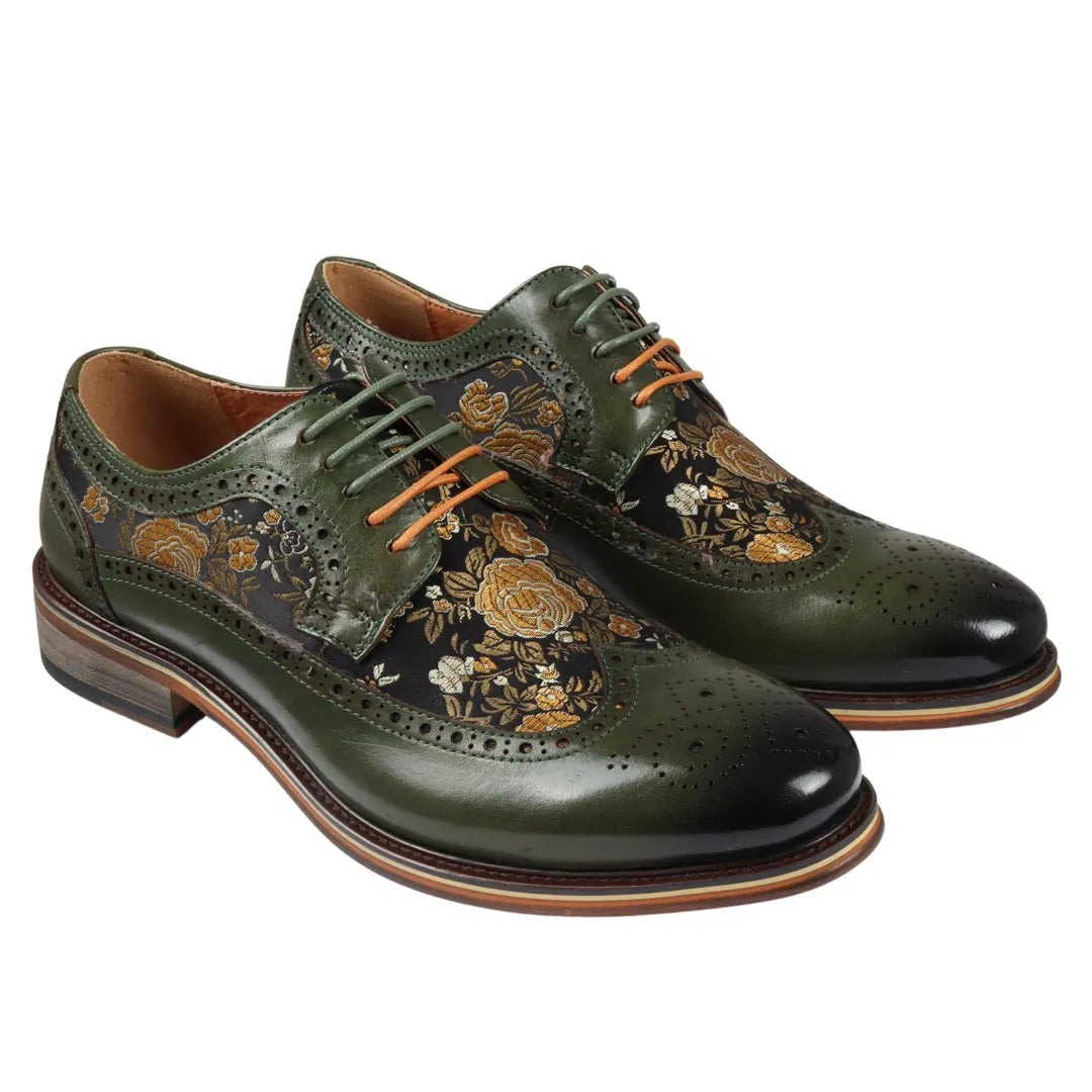 Ross - meeste lillelise mustriga rohelised brogue-mustriga nahkkingad