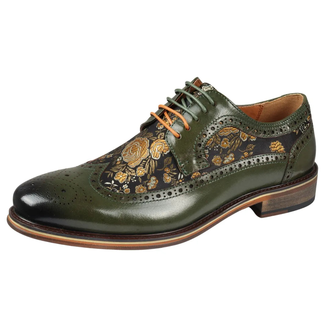 Ross - meeste lillelise mustriga rohelised brogue-mustriga nahkkingad
