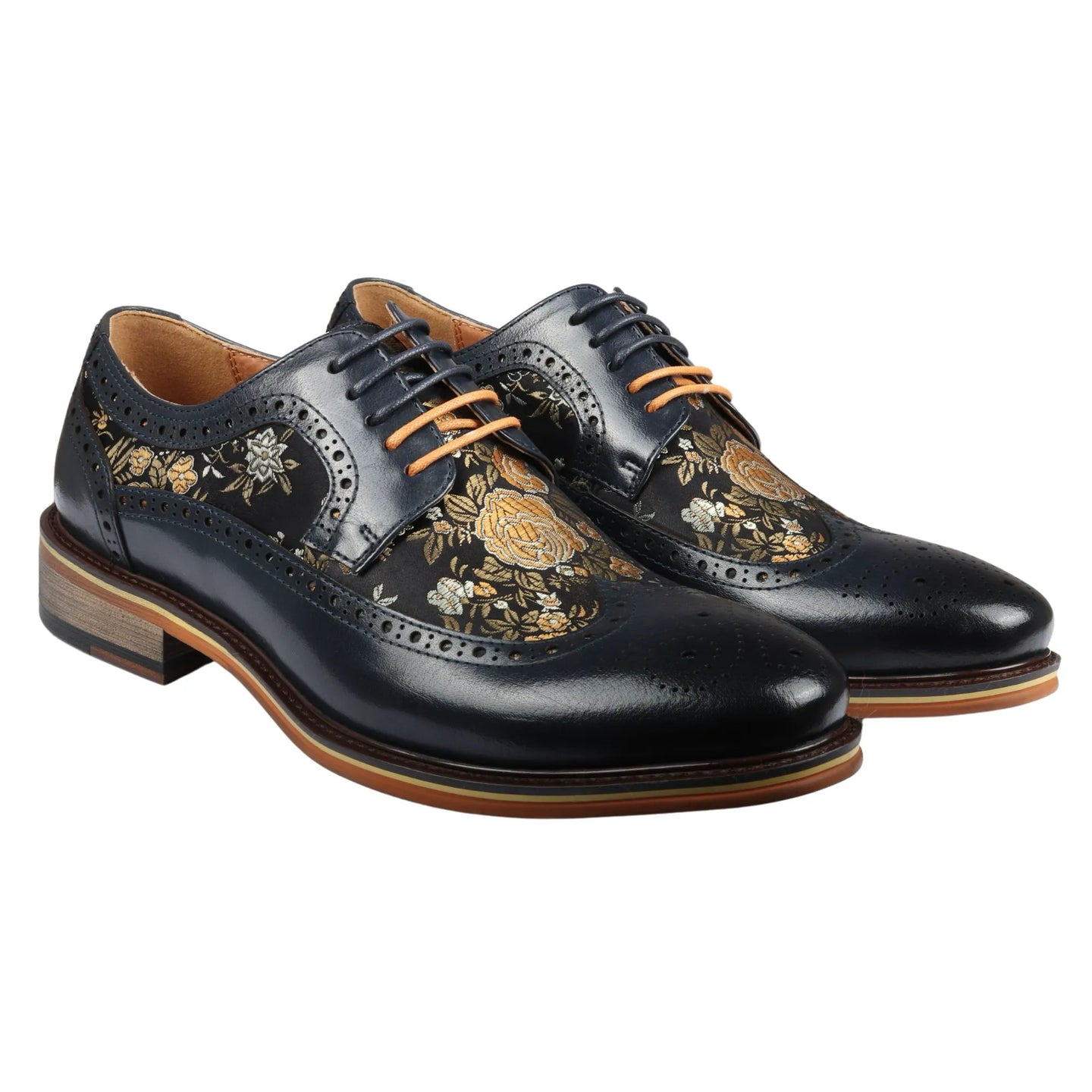Ross - meeste lillelise mustriga nahast tumesinised brogue-kingad
