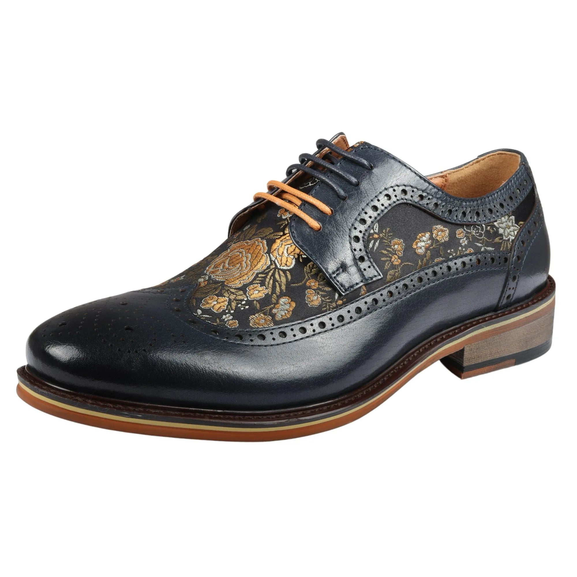 Ross - meeste lillelise mustriga nahast tumesinised brogue-kingad