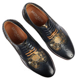 Ross - meeste lillelise mustriga nahast tumesinised brogue-kingad