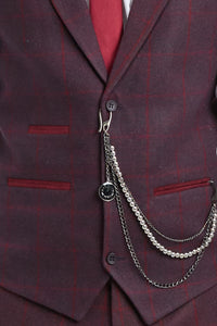 Meeste kolmeosaline villane tviidülikond ploomi-veinruudulise mustriga 1920ndate Gatsby värvi