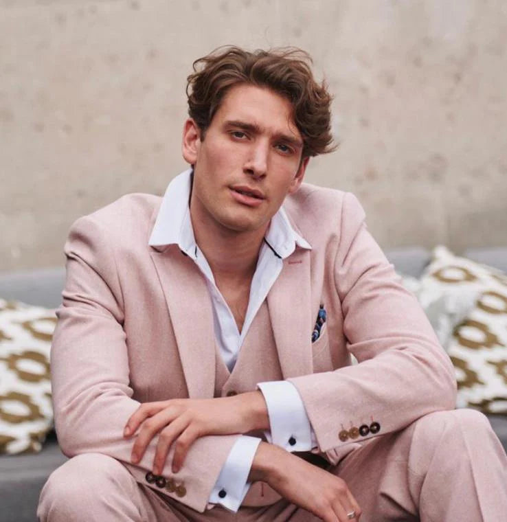 Meeste kalasabamustriga tviidülikond roosapunane retro vintage lühikeste ja pikkade varrukatega