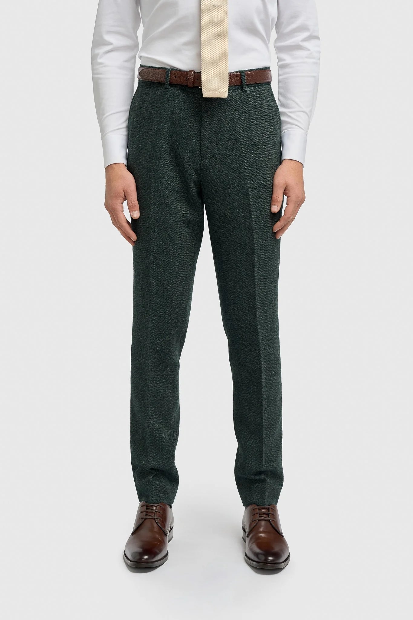 Thomas - oliivroheline kolmeosaline villasegu tviidülikond