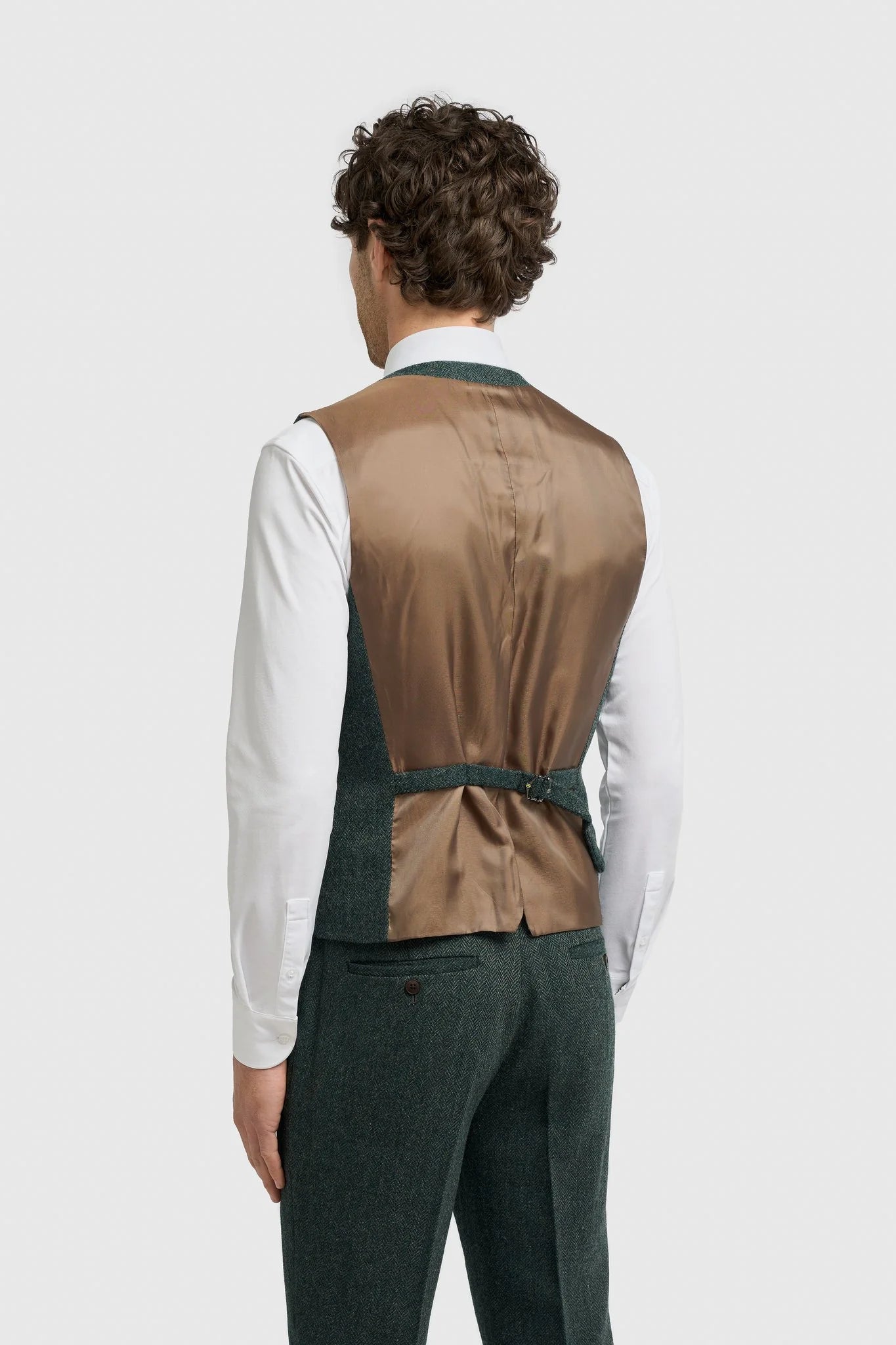 Thomas - oliivroheline kolmeosaline villasegu tviidülikond