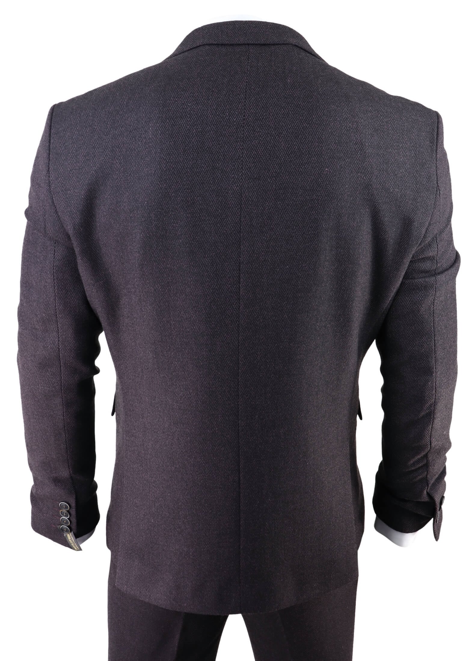 Meeste ploomikujulise kalasabamustriga tviidülikond kolmeosalises kostüümis