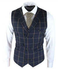Meeste klassikaline vest Walesi printsist ruuduline tumesinine kitsas lõige vintage pulm