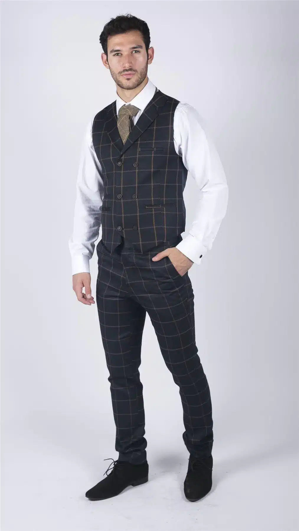 Meeste klassikaline vest Walesi printsist ruuduline tumesinine kitsas lõige vintage pulm
