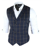 Meeste klassikaline vest Walesi printsist ruuduline tumesinine kitsas lõige vintage pulm