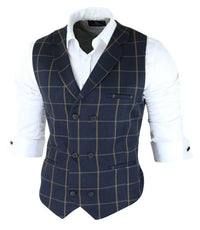 Meeste klassikaline vest Walesi printsist ruuduline tumesinine kitsas lõige vintage pulm