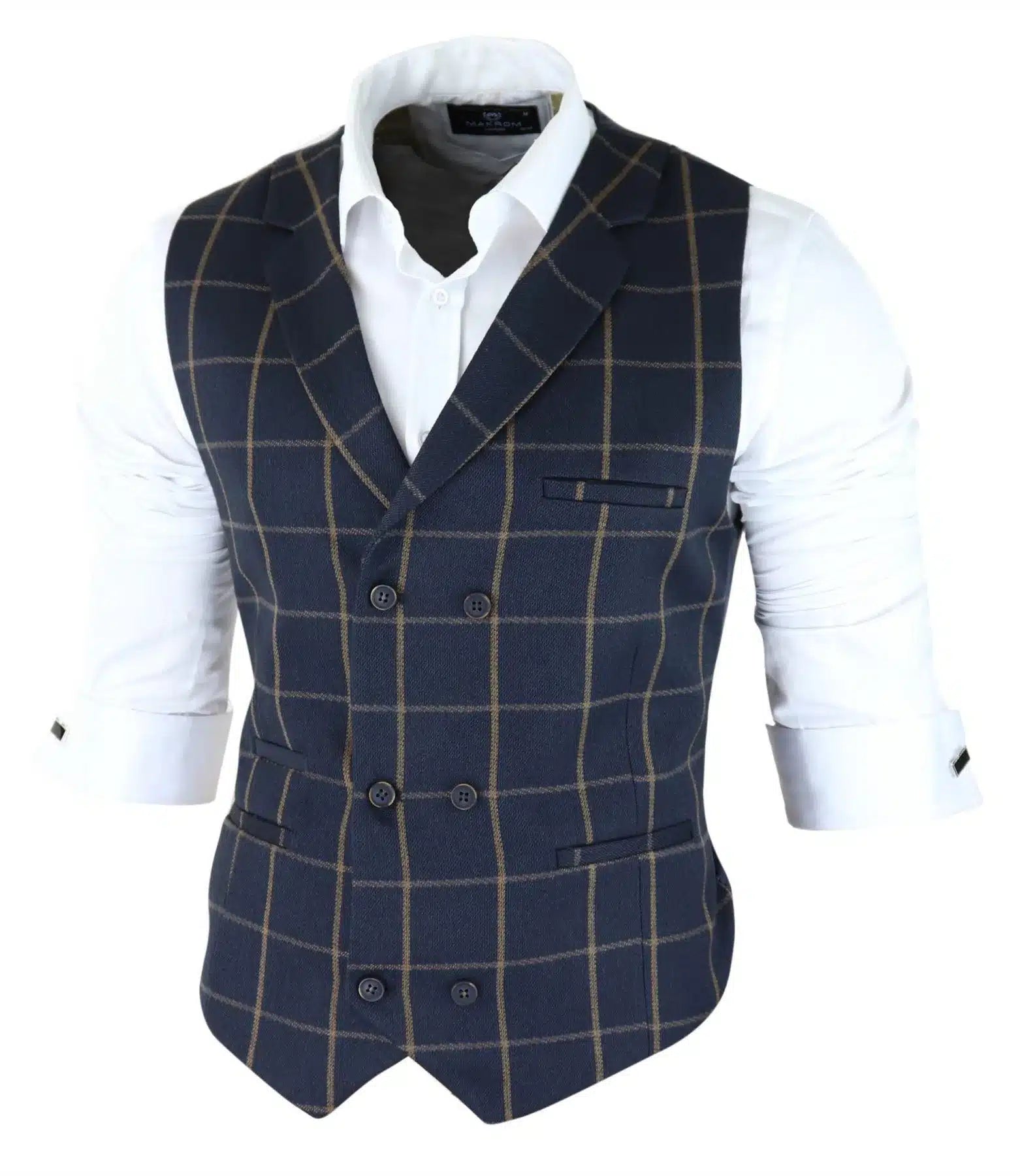Meeste klassikaline vest Walesi printsist ruuduline tumesinine kitsas lõige vintage pulm