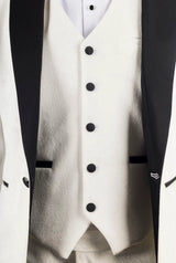 AK-24 meeste valge kolmeosaline sametist pulmasmoking mustade revääridega