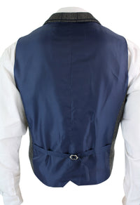 Cavani Albert - meeste klassikaline tviidmustriga kalasabamustriga ruuduline pruun-hall kitsas vintage-vest - tumesinine